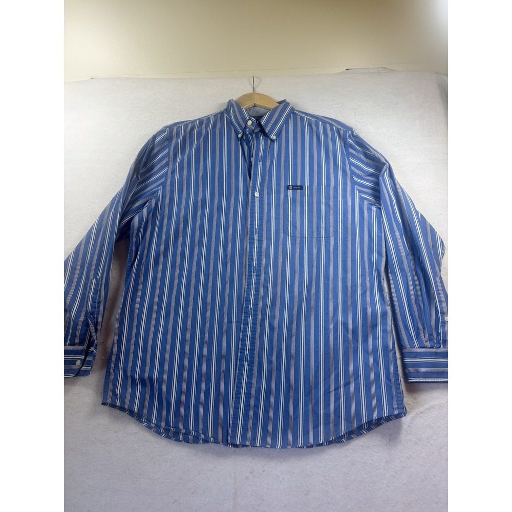 Chaps Shirt Mens L Blue Stripes Long Sleeve Button Down Regular Fit Casual